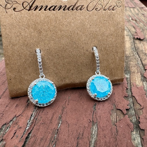 Amanda Blu Aqua and Silver Cracked Zircon Drop Earrings - Picture 8 of 8